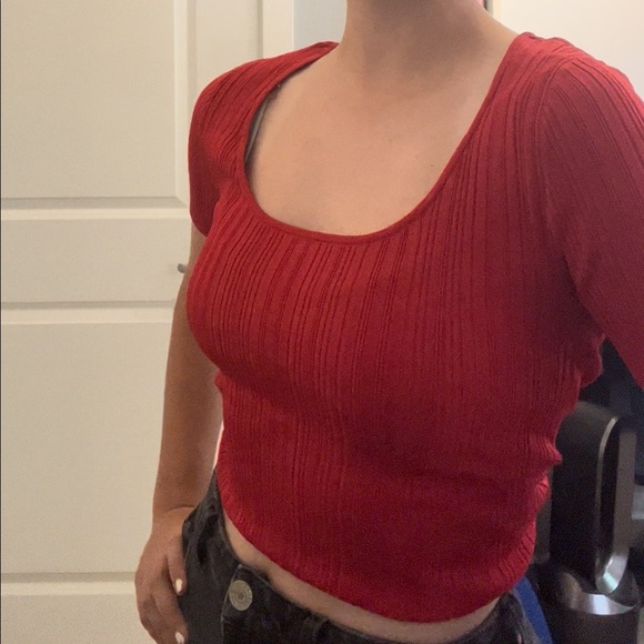 Red Ribbed Square-neck Top! - Picture 1 of 6
